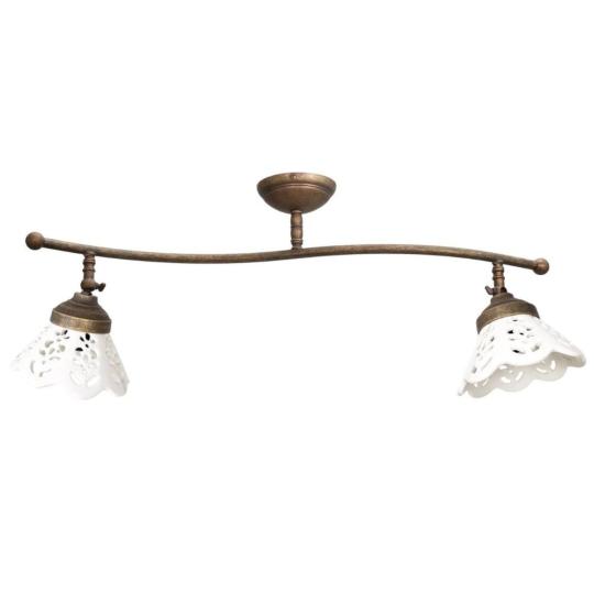 vidiecky stropne svetlo cipkovana keramicka tienidlo dve ziarovky mosadz patina rustikalny mediteransky vintage vidiecky nalada anticky balaton provence.jpg